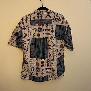 Natural Issue 90s Funky Print Linen Blend Button Down Shirt Size Large
